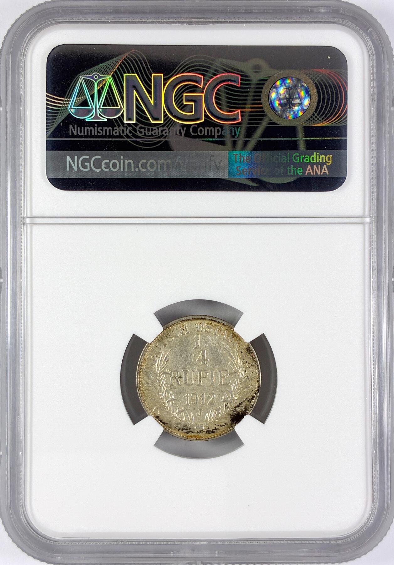 【雨安】【直播拍卖】【世界币章117期-评级币】2025-11-29 周六 19:30 保真 [评级德国] Germany 德属东非 1/4卢比 1912年  NGC-UNC