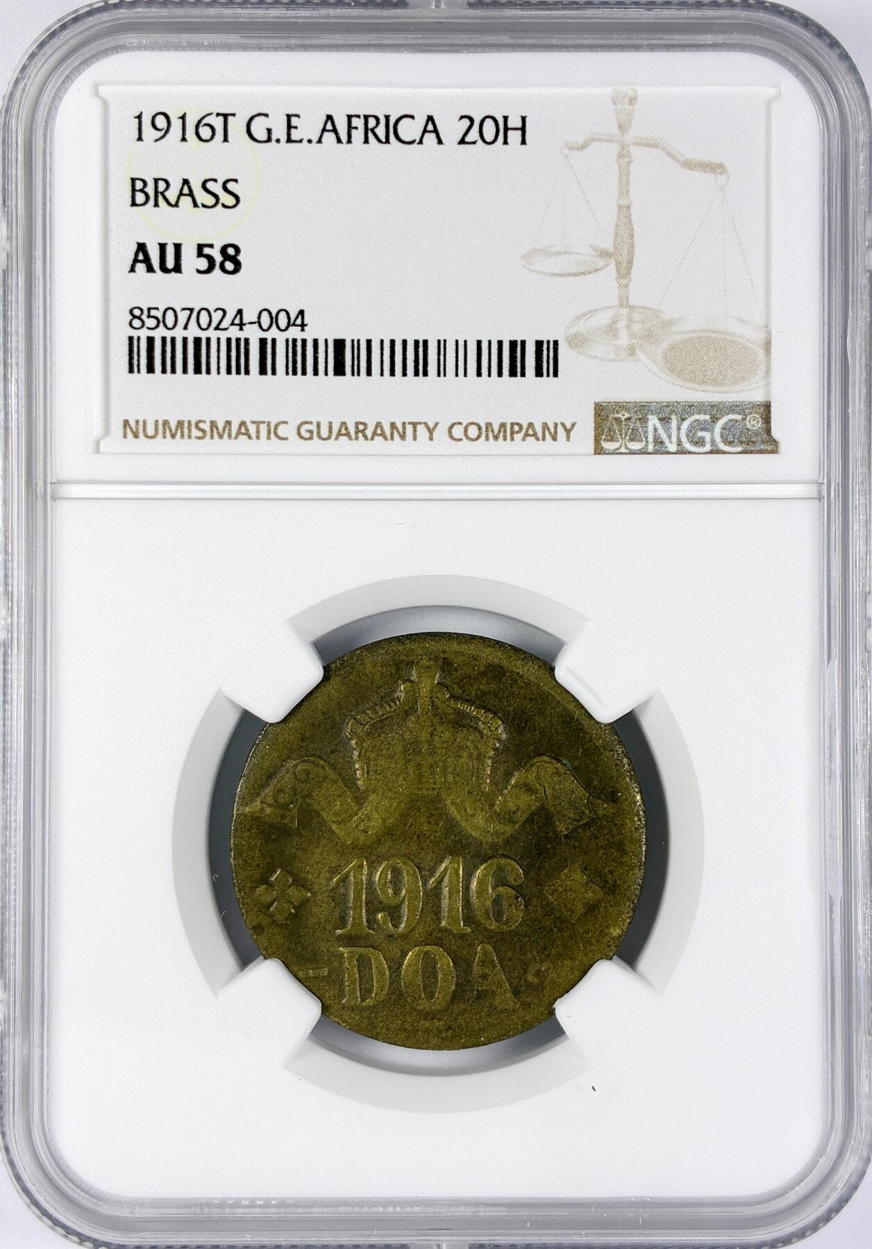 【雨安】【直播拍卖】【世界币章117期-评级币】2025-11-29 周六 19:30 保真 [评级德国] Germany 德属东非 20赫勒 1916年  NGC-AU58