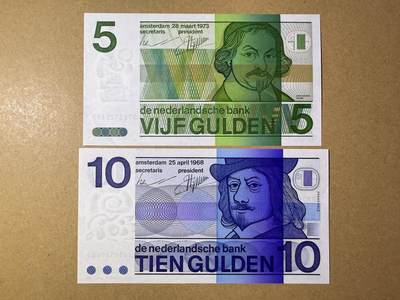 《艾美收藏》第222期-11.30周日外币畅拍 - 荷兰5、10盾2张 UNC 人像版 全程无47