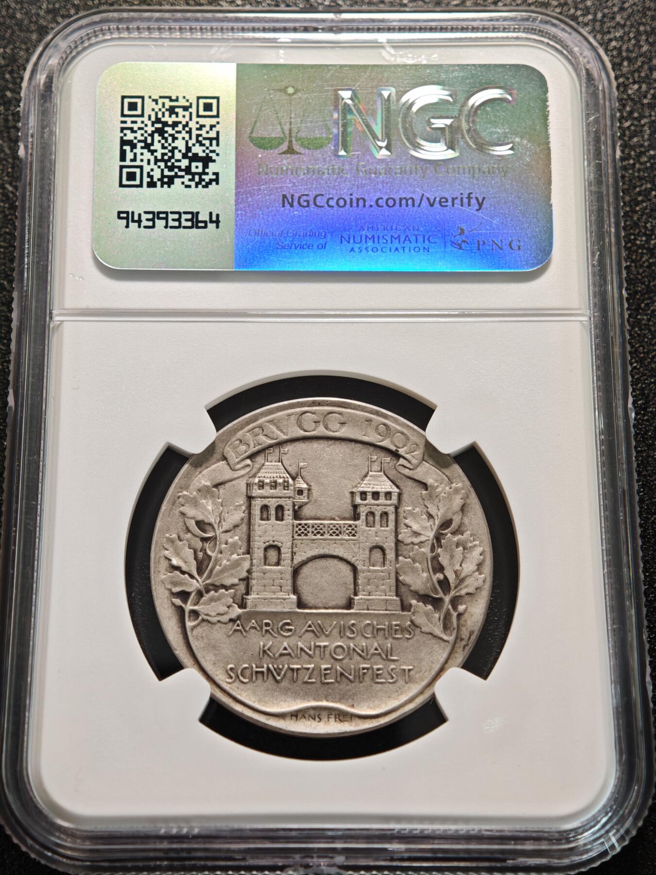 【德藏】世界币章拍卖第155期（拍品征集中~欢迎藏友联系） 1902年 瑞士布鲁格射击节纪念银章 NGC MS64 磨砂质感 状态极佳