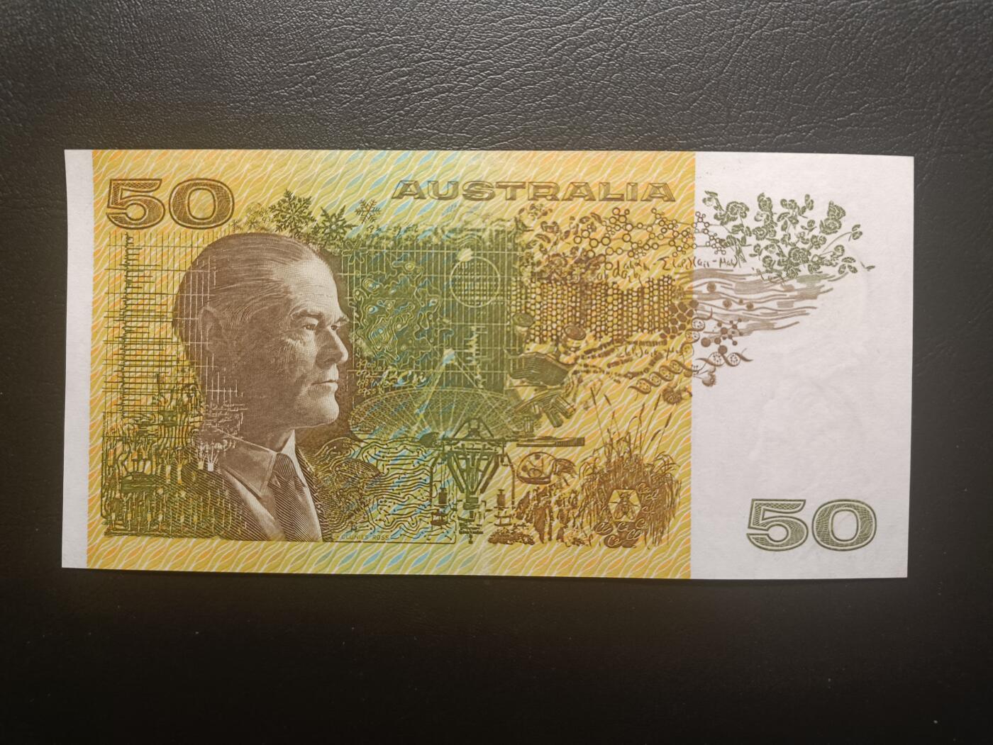 2025十一月第七期，总205期 澳大利亚1985年50元UNC-，病理学家弗洛勒伊和生物学家罗斯