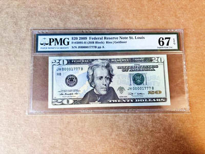 【Blue Auction】世界纸币精拍第756期——18级TOP拍卖/信誉/品质/专业/高效💫 - 【777豹子号 千位小号】美国 2009年20美金 PMG67EPQ