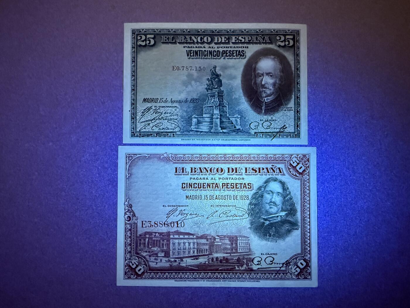 《艾美收藏》第222期-11.30周日外币畅拍 西班牙25、50比塞塔2张 AU 1928年 无4