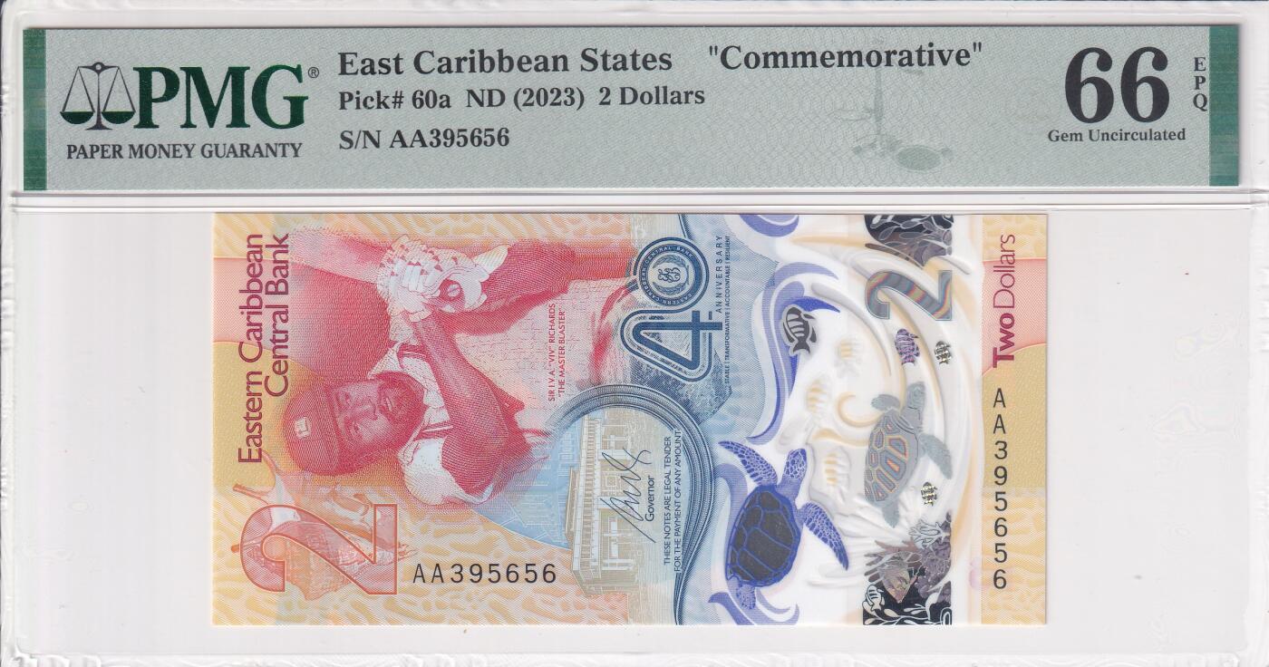 【礼羽收藏】🌏世界钱币拍卖第114期 【PMG66】【AA首冠】美洲 东加勒比 2023年 中央银行成立40周年 纪念钞