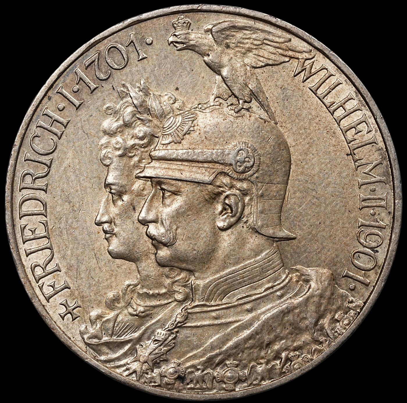 修遠堂世界钱币第九十五期 1901年普鲁士建国200周年5马克大银币 未流通转光