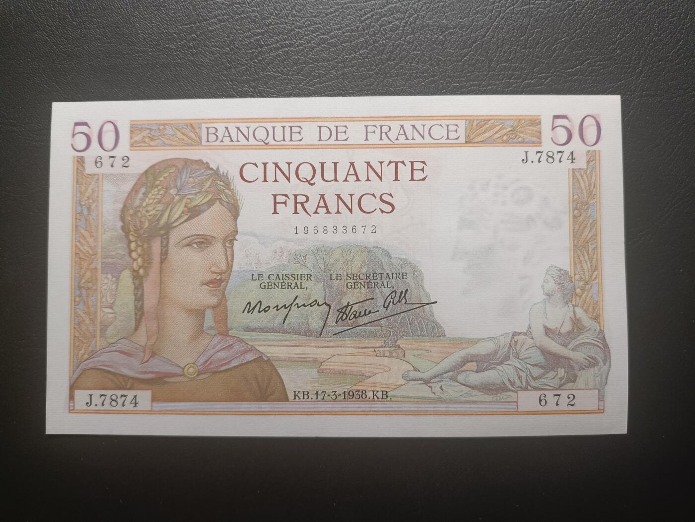 2025十一月第七期，总205期 法国1938年50法郎AUNC，农神和商业神，早期品种
