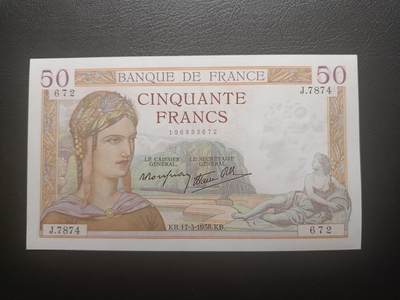2025十一月第七期，总205期 - 法国1938年50法郎AUNC，农神和商业神，早期品种