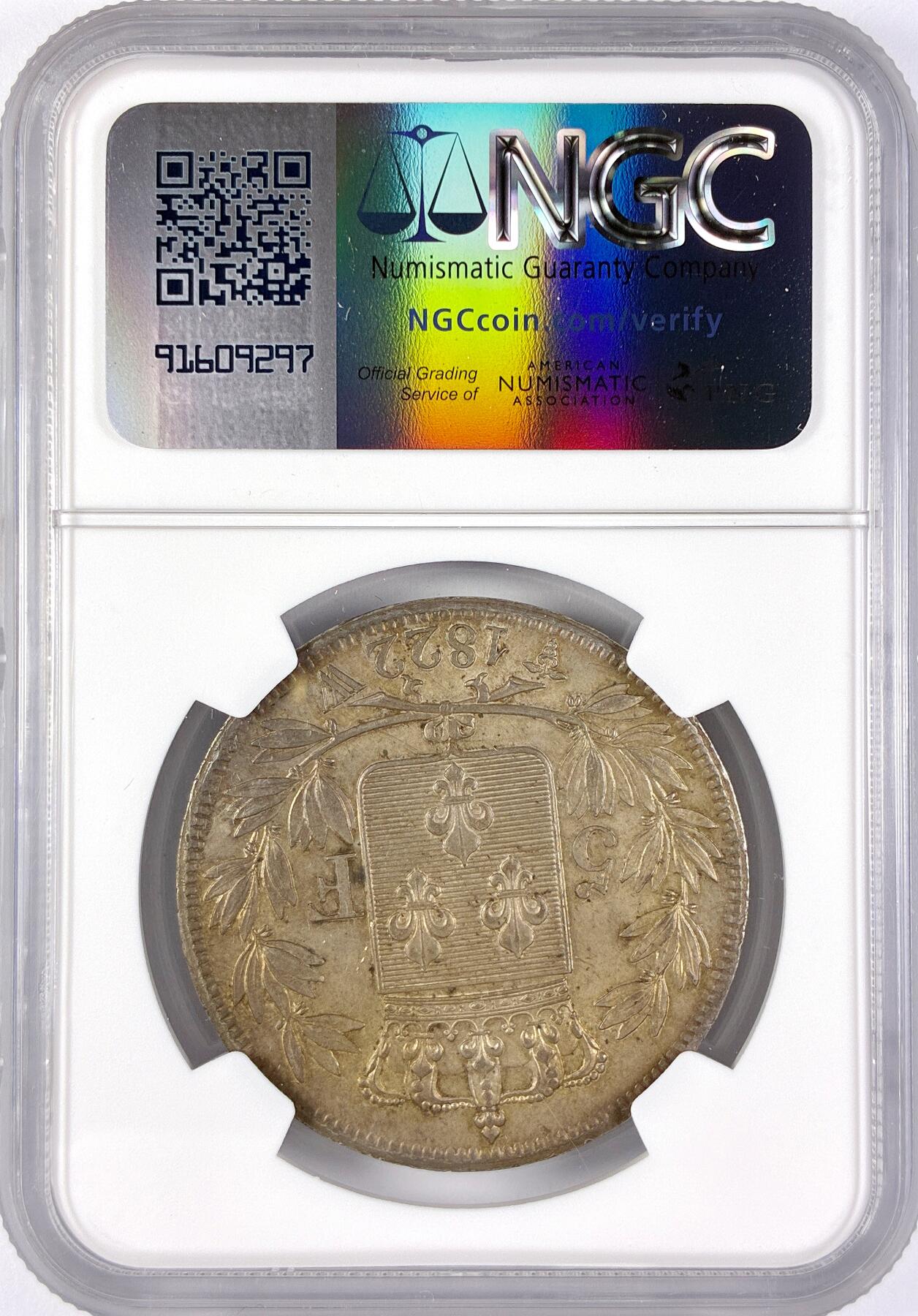 【雨安】【直播拍卖】【世界币章117期-评级币】2025-11-29 周六 19:30 保真 [评级法国] France 法国 5法郎 KM#0711 (1816-1824) 路易十八 1822年  NGC-MS62