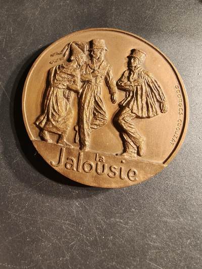 老王徽章第166期 - 法国下诺曼底大区大铜章    高浮雕     Crouzat作品    直径68mm.    重量158.8g