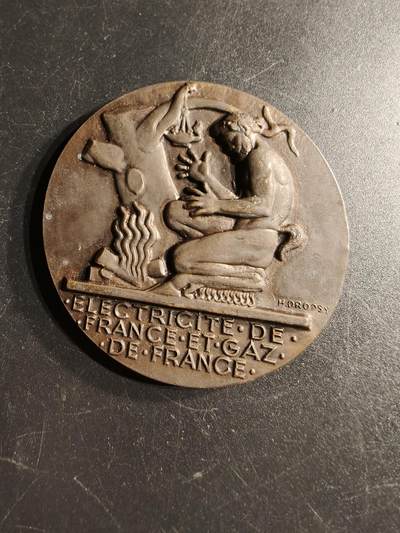 老王徽章第166期 - 法国电气公司大铜章    大师Dropsy作品     直径54mm.    重量70.6g