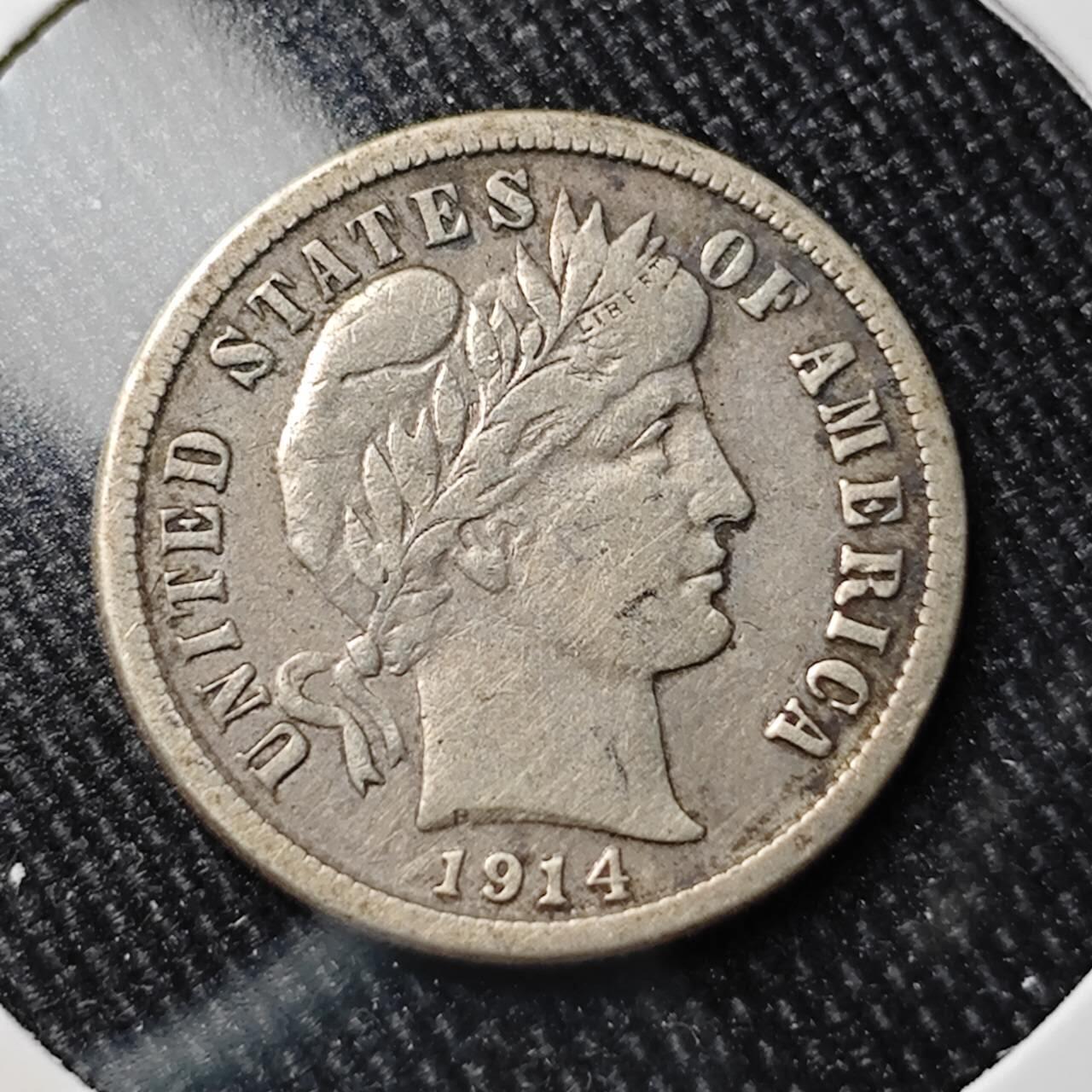 KK钱币收藏小铺 （套币 好品/批量散币 银币）专场  2月预留时间 周末发货  1914美国巴伯10分银币