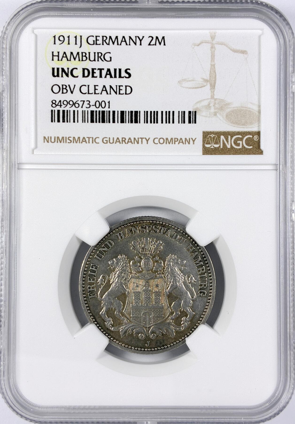 【雨安】【直播拍卖】【世界币章117期-评级币】2025-11-29 周六 19:30 保真 [评级德国] Germany 德国 帝国 汉堡 2马克 长翅 1911年  NGC-UNC