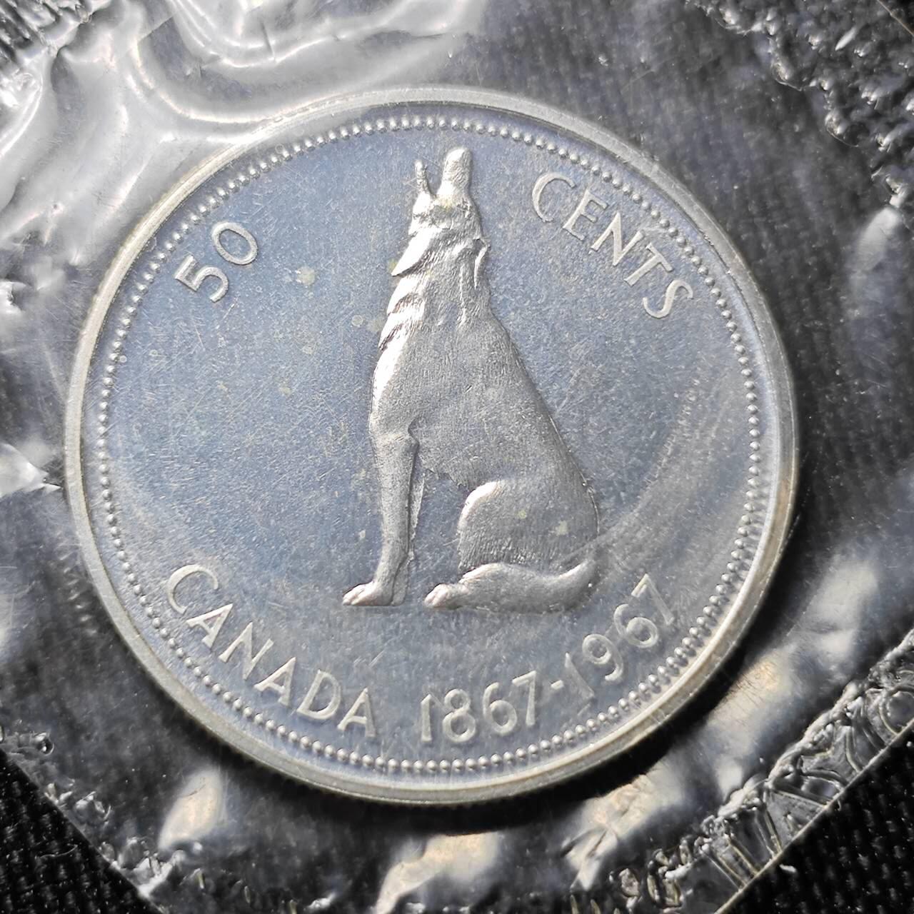 KK钱币收藏小铺 （套币 好品/批量散币 银币）专场  2月预留时间 周末发货   1967加拿大建国200周年 50分精制纪念币 塑封银币