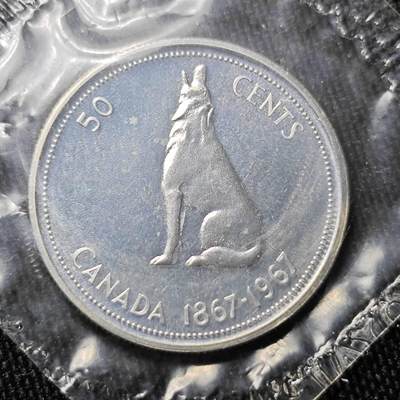 KK钱币收藏小铺 （套币 好品/批量散币 银币）专场  2月预留时间 周末发货 -   1967加拿大建国200周年 50分精制纪念币 塑封银币