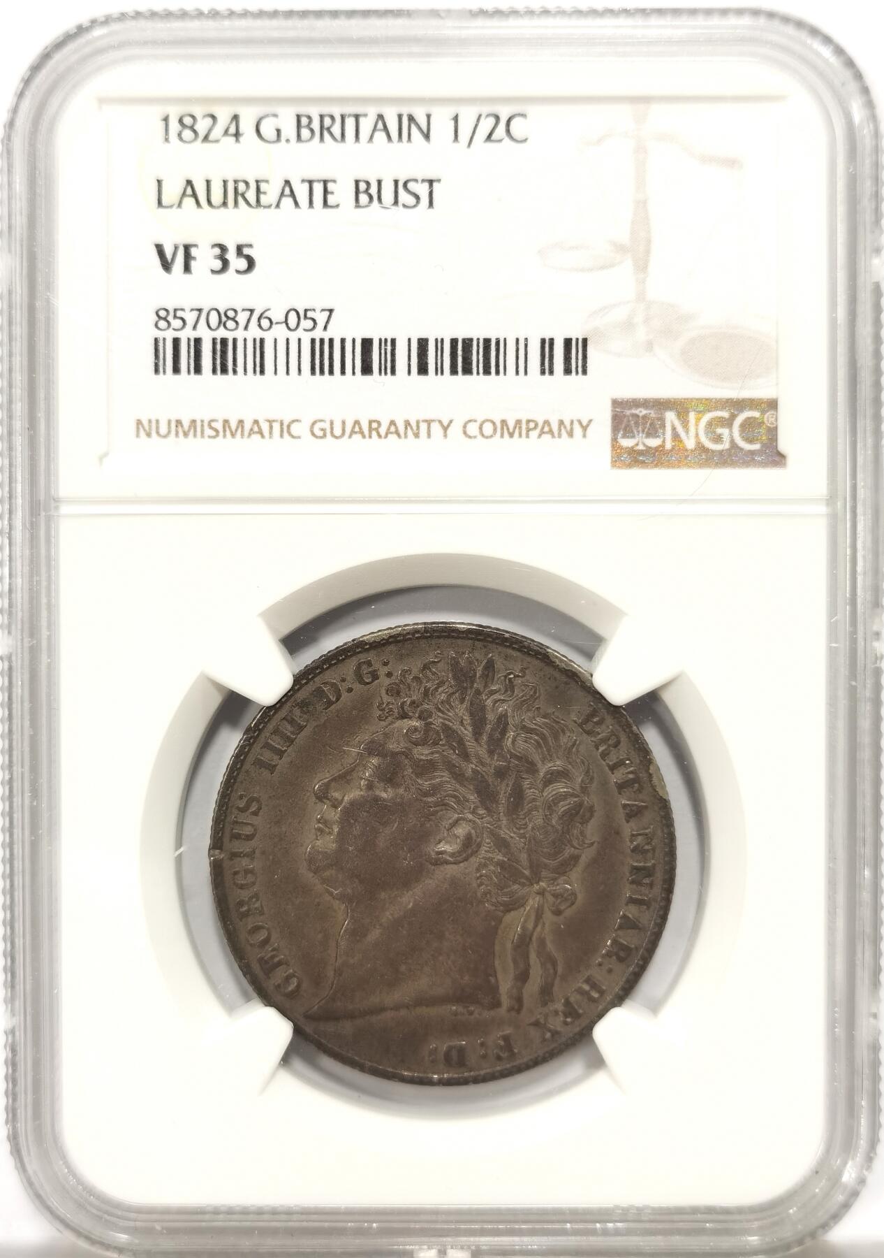 博洋堂世界钱币拍卖第149期（全场包邮） NGC VF35 英国1824年乔治四世嘉德半克朗银币，原味老包浆，人像非常清晰，嘉德是乔四半克朗中最少的一款，这枚性价比极高