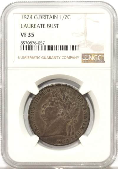 博洋堂世界钱币拍卖第149期（全场包邮） - NGC VF35 英国1824年乔治四世嘉德半克朗银币，原味老包浆，人像非常清晰，嘉德是乔四半克朗中最少的一款，这枚性价比极高
