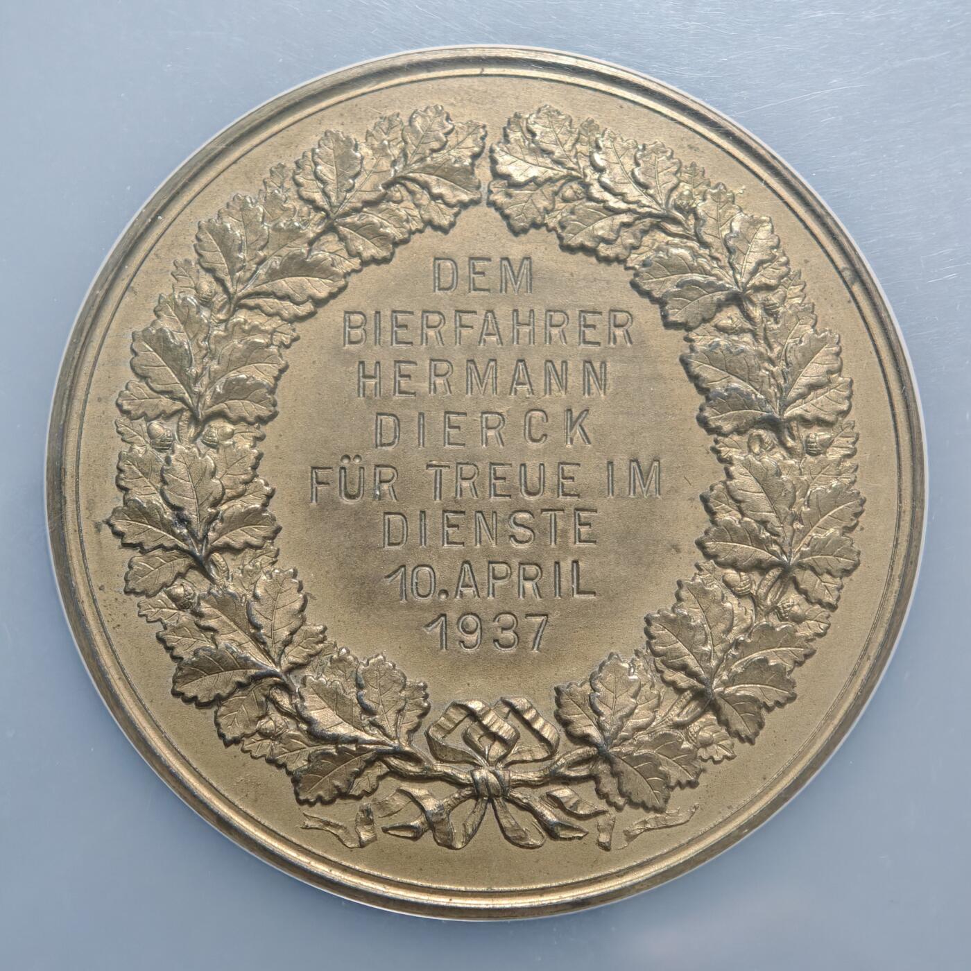 【德藏】世界币章拍卖第155期（拍品征集中~欢迎藏友联系） 1937年 德国吕贝克城市奖章51mm纪念镀铜大锌章 NGC MS63 少见锌制版 浮雕感极强 细节极其丰富