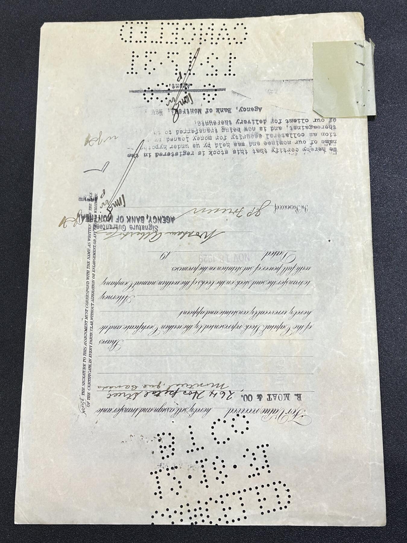 西秦中古拍卖第六十七期 1920年代 美国钞票公司股票