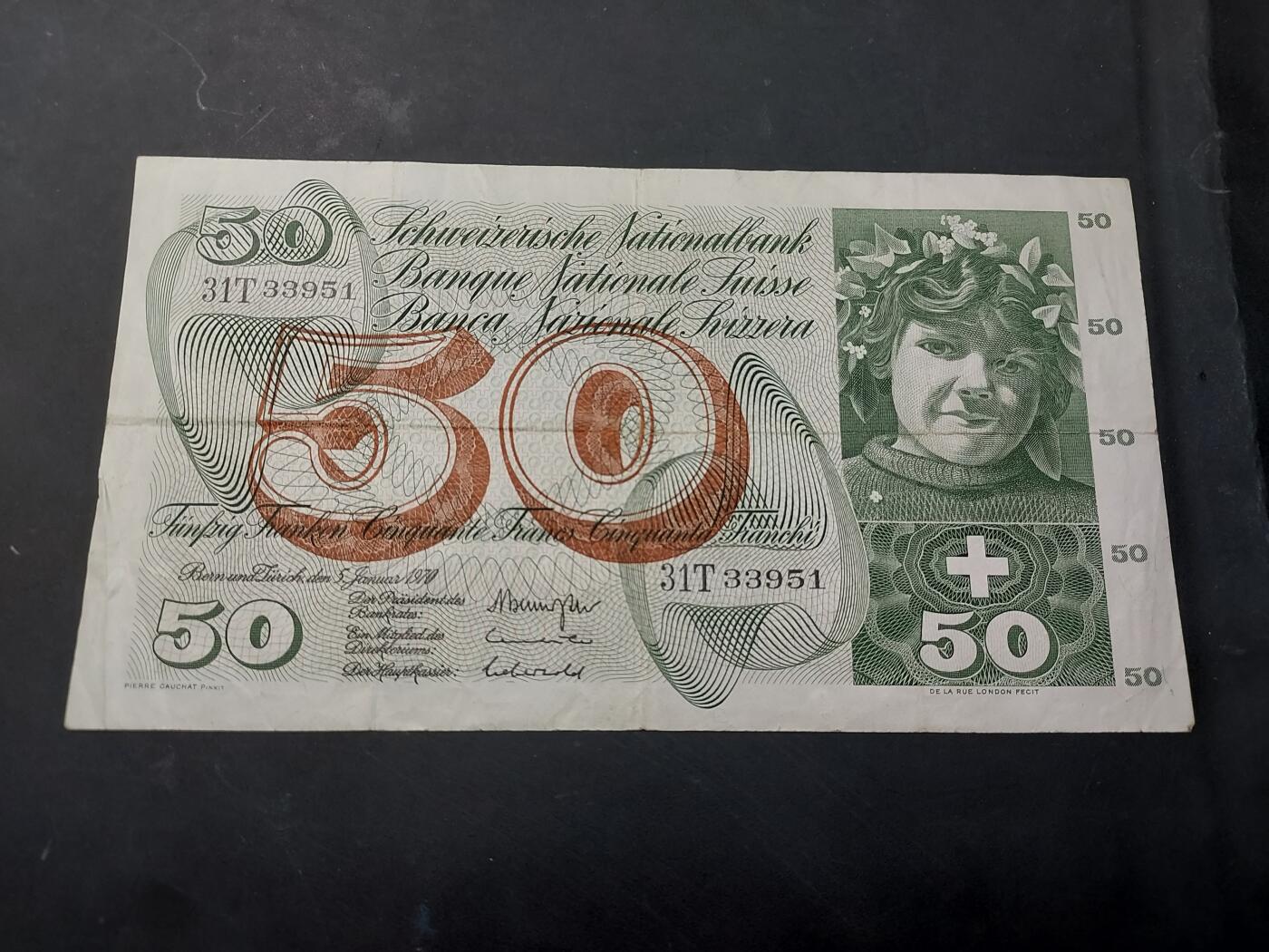 博彦收藏   12月3日 8点 钱币专场 1970 瑞士 苹果园50 法郎 流通品