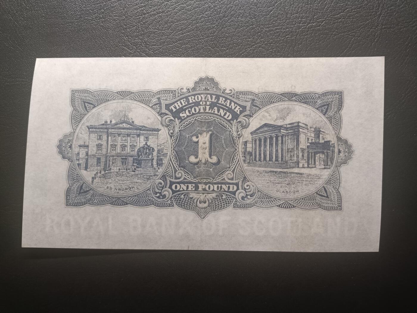 2025十一月第七期，总205期 苏格兰皇家银行1946年AUNC首冠L/1，不列颠女神和拿花女神/爱丁堡和格拉斯哥的分行，早期少见蓝色墨版本
