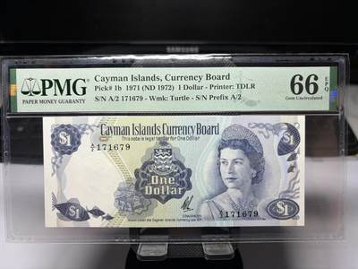 2025年集古藏今外币拍卖第十期-第10场—（总第290拍-纸币专场），本期拍完结算一次，发货时间2-3天，休息几天后继续新的一期拍卖。 - PMG66E1972年英属开曼群岛一元