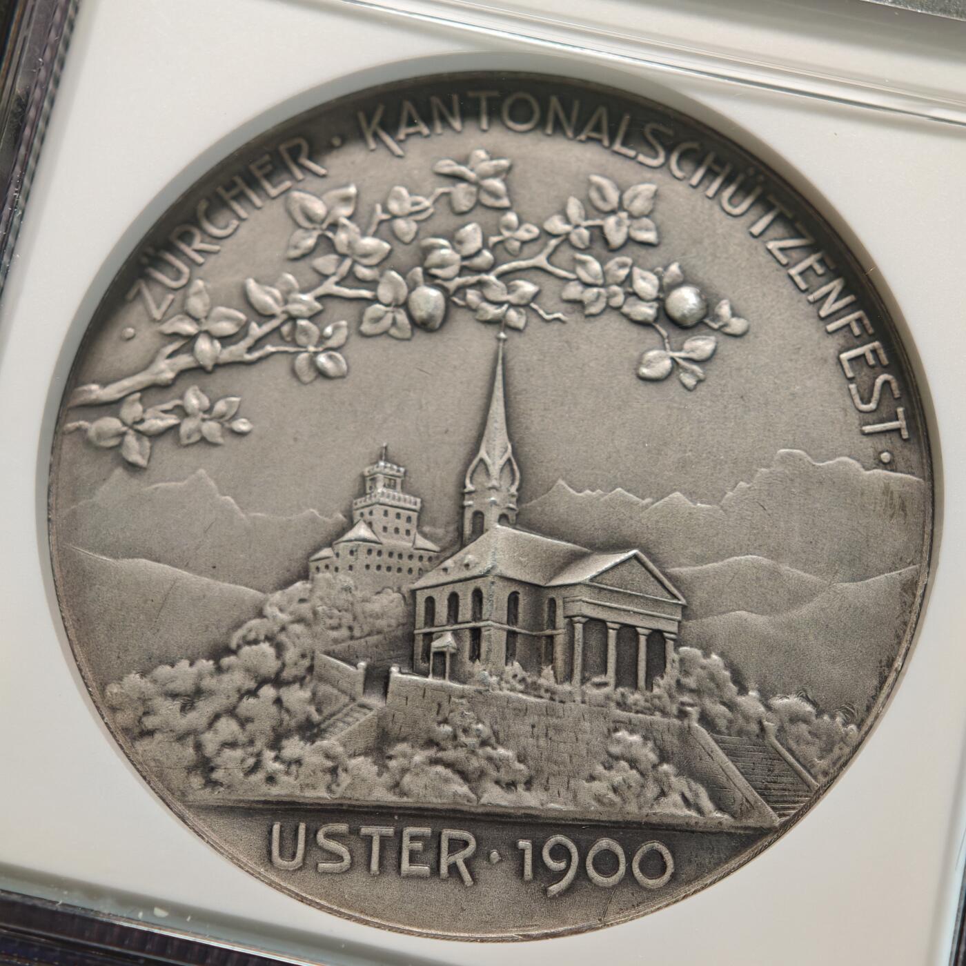 【德藏】世界币章拍卖第155期（拍品征集中~欢迎藏友联系） 1900年 瑞士苏黎世乌斯特射击节纪念银章 NGC MS64MATTE 发行量500枚 市场流通量小于150枚 亚军分