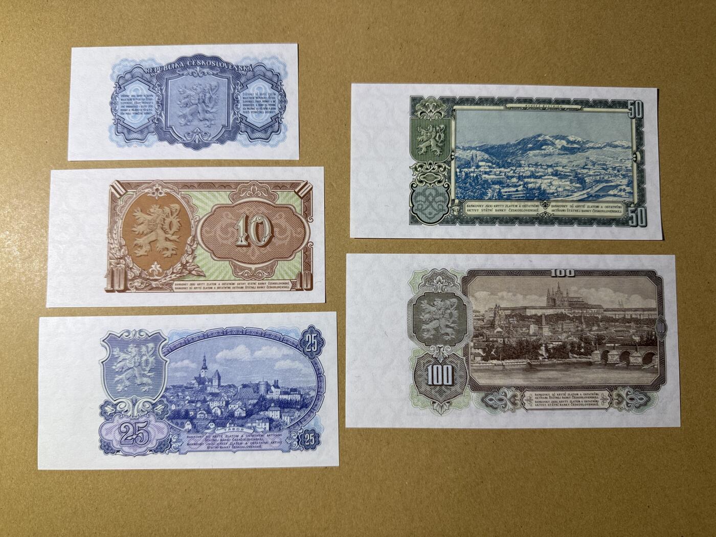 《艾美收藏》第222期-11.30周日外币畅拍 捷克斯洛伐克3-100克朗5张 UNC 1953年老版本 全部无4尾8