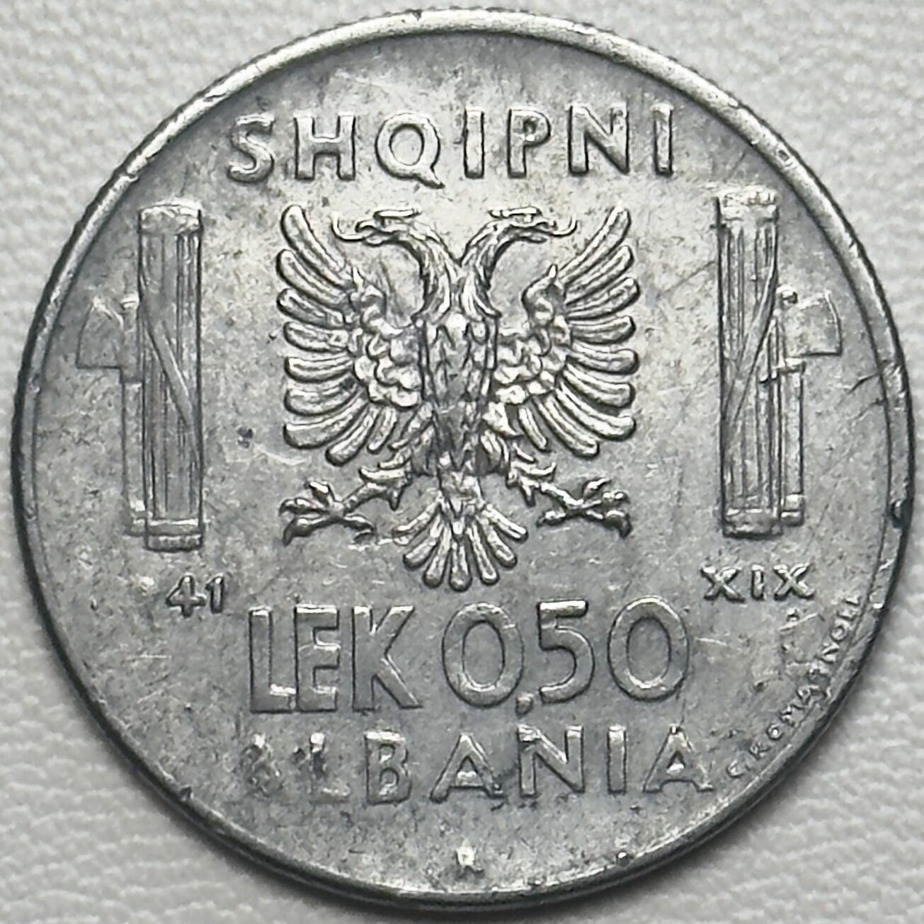 ＜小葵钱铺＞第66期·散币·银币场·满200包邮，不寄存·12月1号发货 〈磁性版〉意占阿尔巴尼亚1941年维克托·伊曼纽尔三世0.5列克硬币