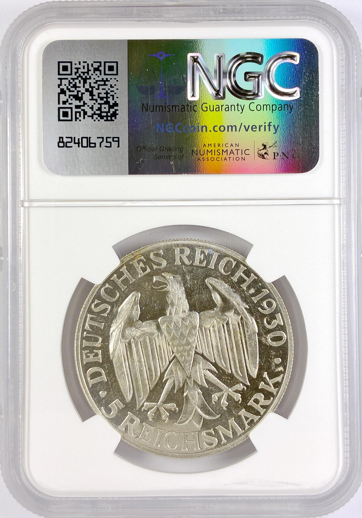 【雨安】【直播拍卖】【世界币章117期-评级币】2025-11-29 周六 19:30 保真 [评级德国] Germany 德国 魏玛 5马克 KM#68 飞艇 1930年E NGC-PF61Cameo 镜面感极强 严评