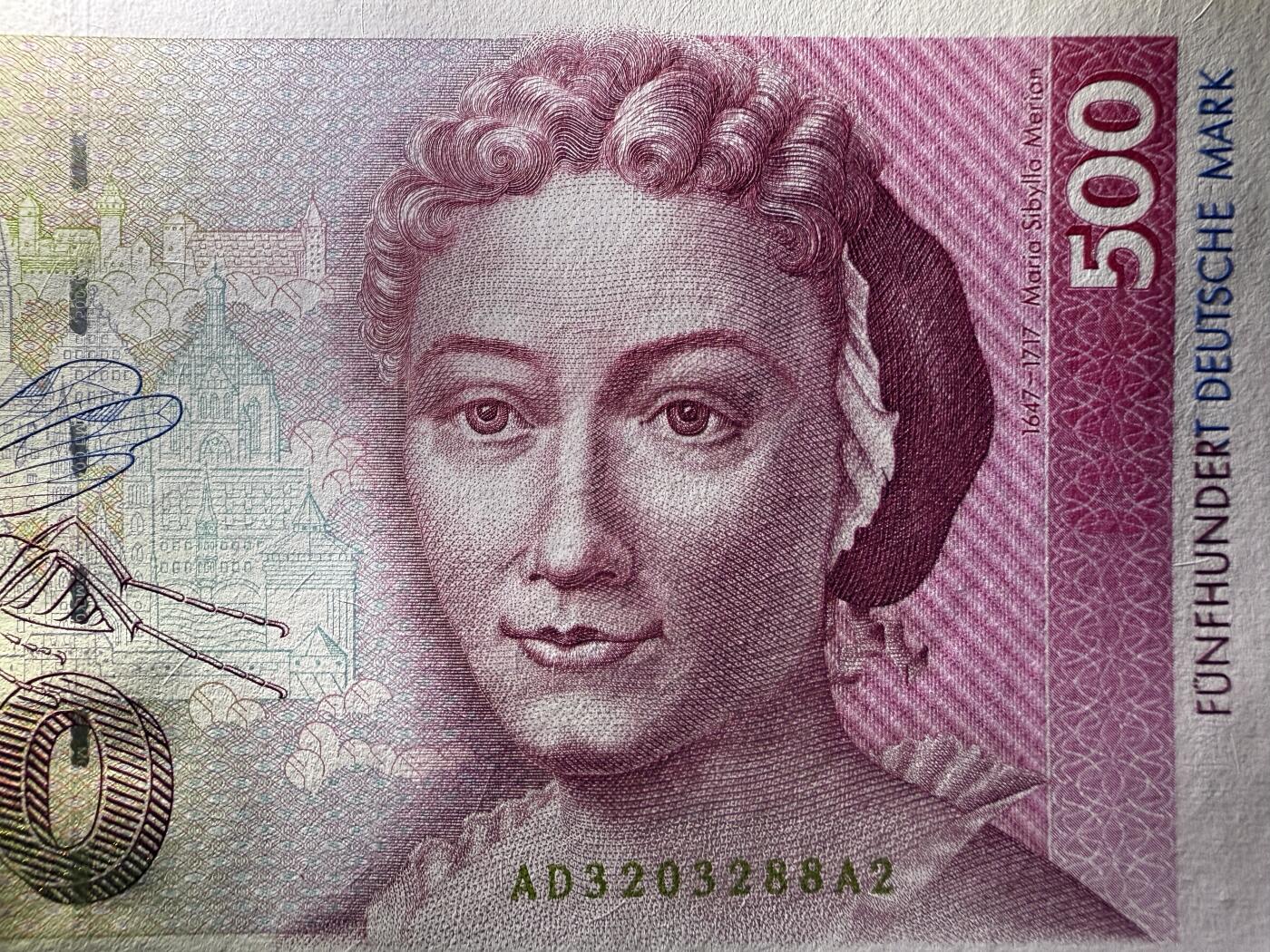 《艾美收藏》第222期-11.30周日外币畅拍 德国500马克 UNC 1991年 德国女画家梅里安 无47