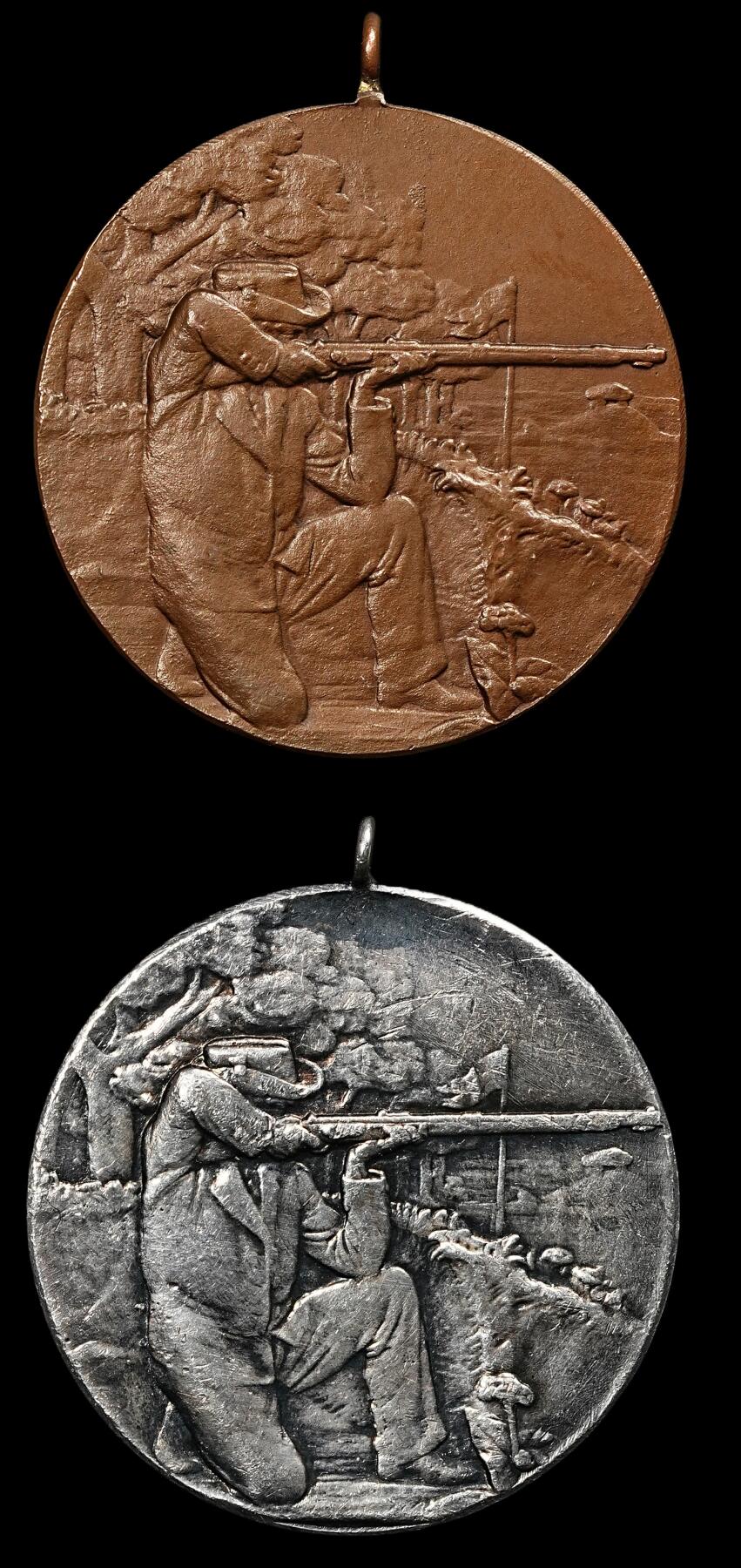 修遠堂世界钱币第九十五期 20世纪初丹麦射击节铜，银章各一枚 其中银章重16.88g