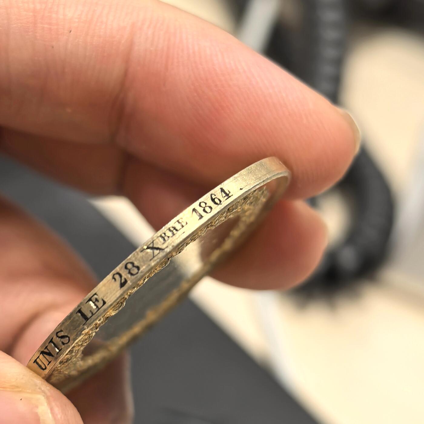 博洋堂世界钱币拍卖第149期（全场包邮） 1864年法国银镀金结婚银章，32MM。品相极佳，双面车轮转光，底板细腻干净