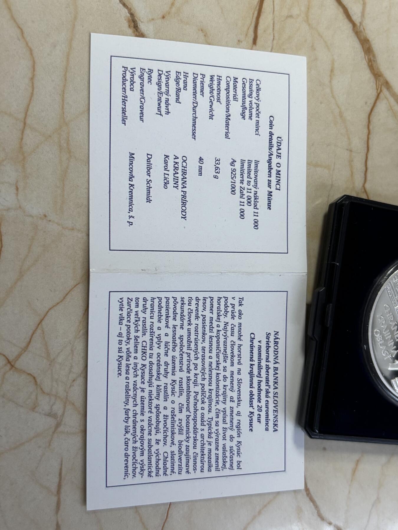 第183期拍卖 斯洛伐克2022年Kysuce 自然保护区1盎司纪念银币，925银，33.63克