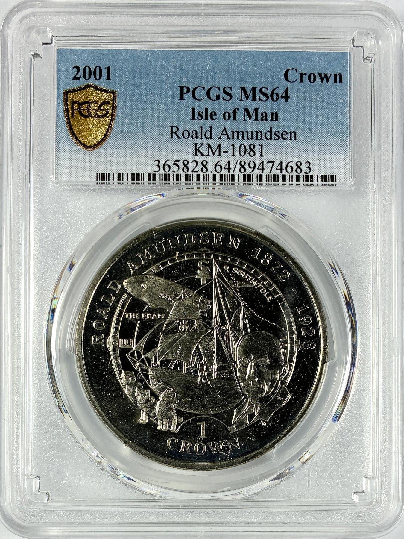 【雨安】【直播拍卖】【世界币章117期-评级币】2025-11-29 周六 19:30 保真 [评级现代] Isle of Man 马恩岛 1克朗 2001年 探险家罗尔德·阿蒙森  PCGS-MS64