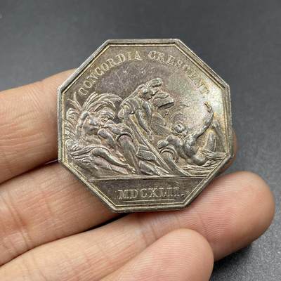 「木头集藏」章牌精品专场！ - 法国布里亚尔运河八角银章，直径：34mm，15.9g，1832年前无边铭版本，很少见。