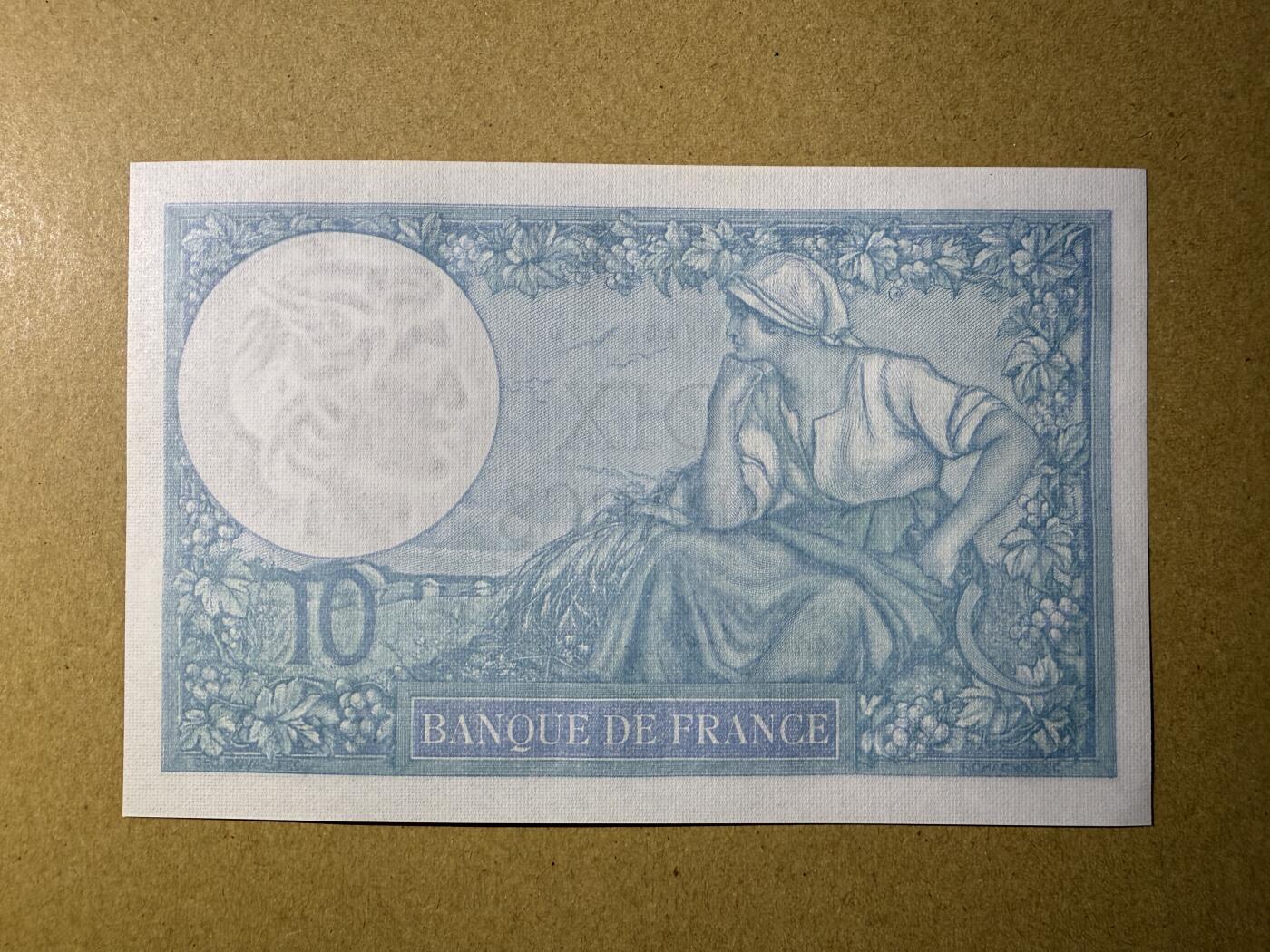 《艾美收藏》第222期-11.30周日外币畅拍 法国10法郎 UNC 1939年 罗马神话中的智慧女神弥涅耳瓦