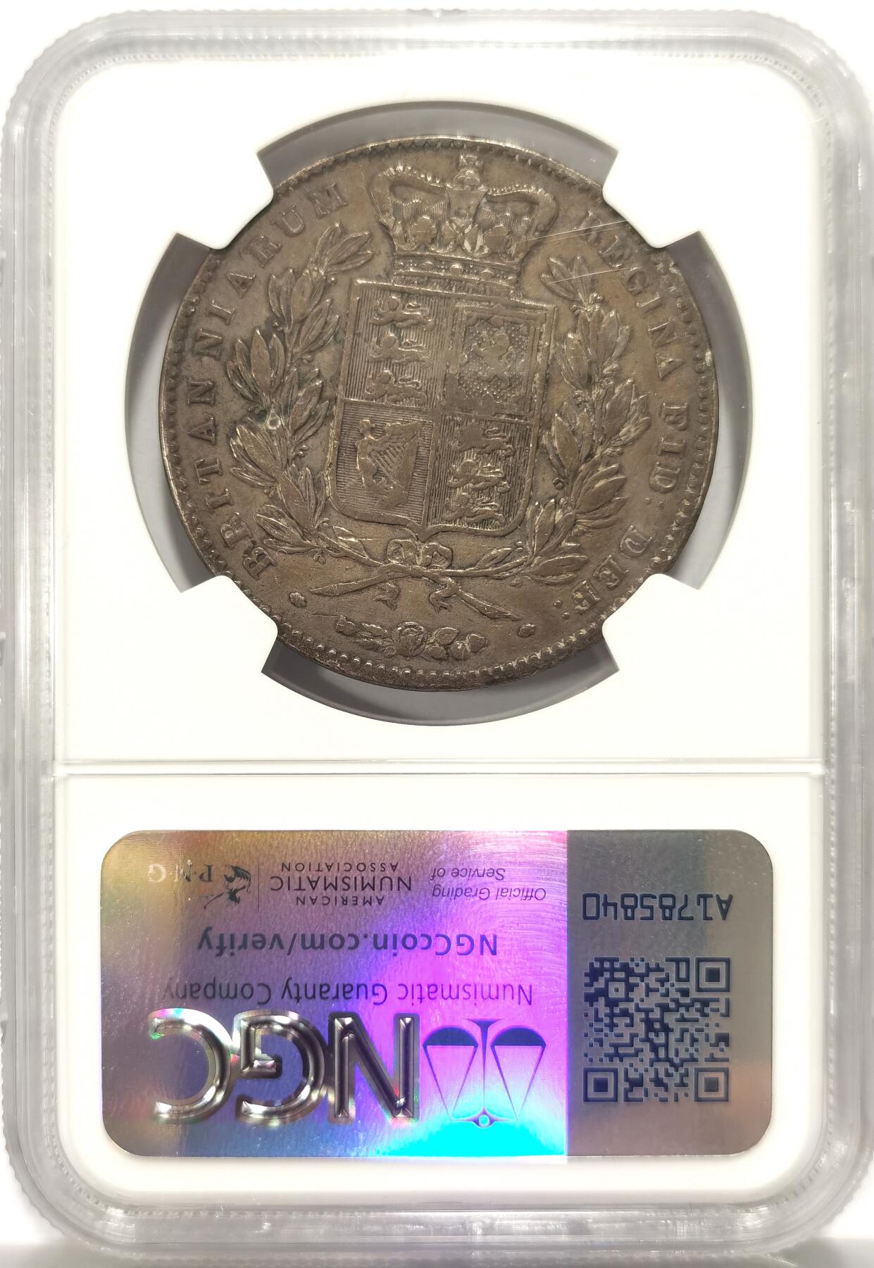博洋堂世界钱币拍卖第149期（全场包邮） NGC VF20 英国1847年小维克朗银币，头发盾徽都很清晰，细节好，XF有分的就要3000左右了，这枚性价比极好