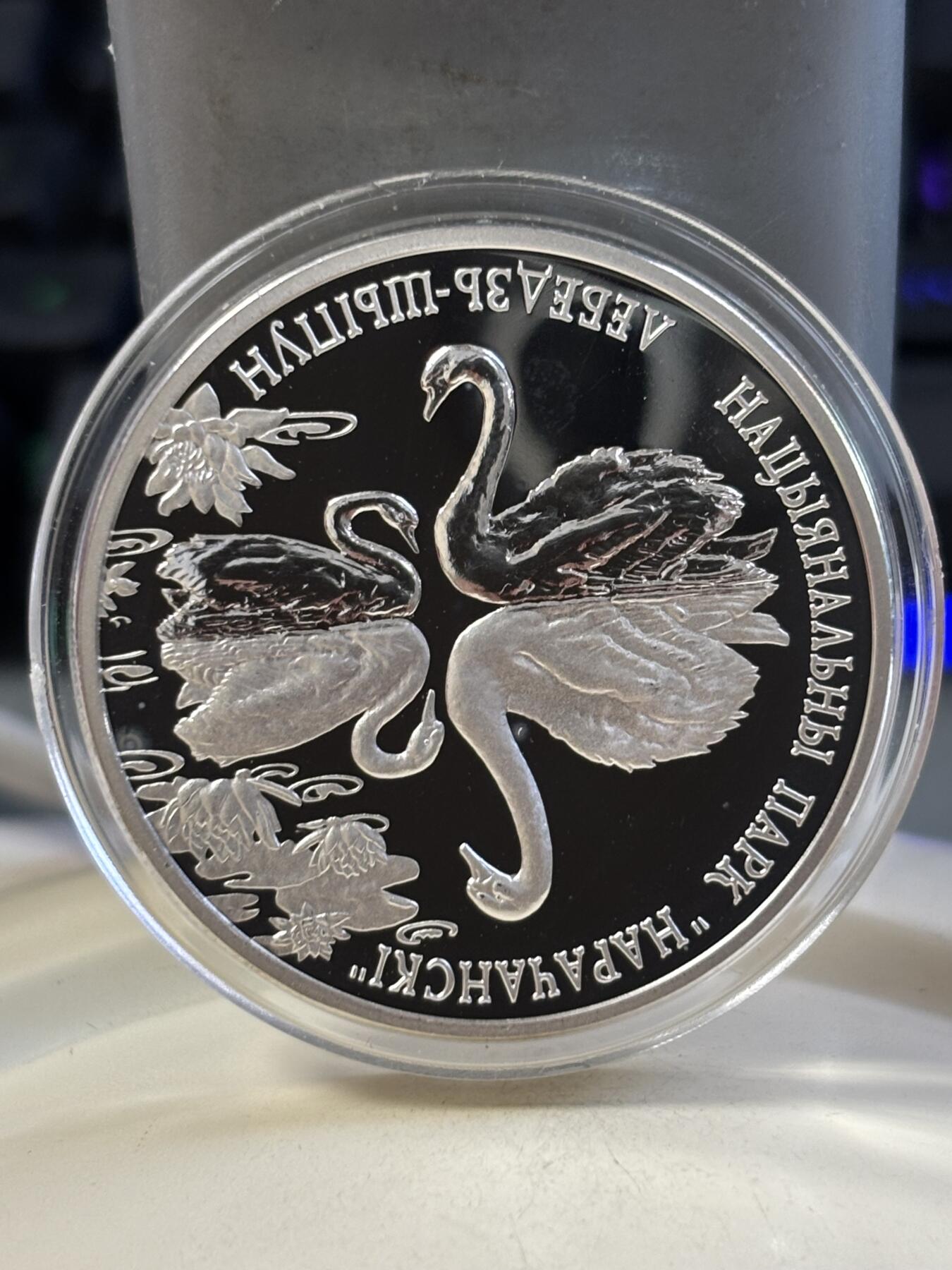 第183期拍卖 获奖白俄罗斯2003年疣鼻白天鹅纪念银币，本币荣获2005年克劳斯世界硬币大赛“最佳克朗币”大奖，925银，有氧化