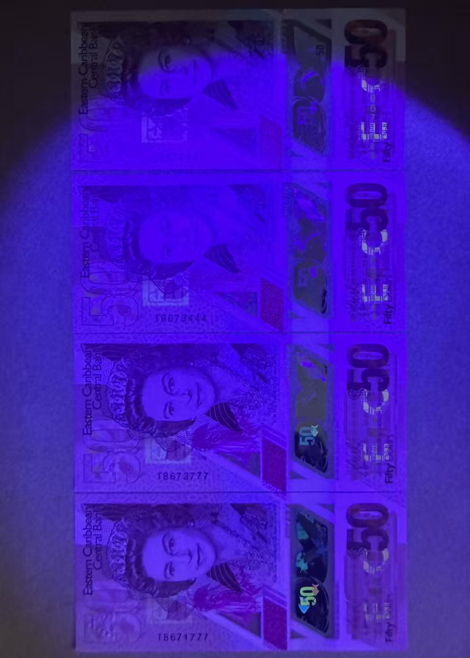 【Blue Auction】世界纸币精拍第756期——18级TOP拍卖/信誉/品质/专业/高效💫 【一组4张豹子号】东加勒比 50元 塑料钞 女王 全新UNC