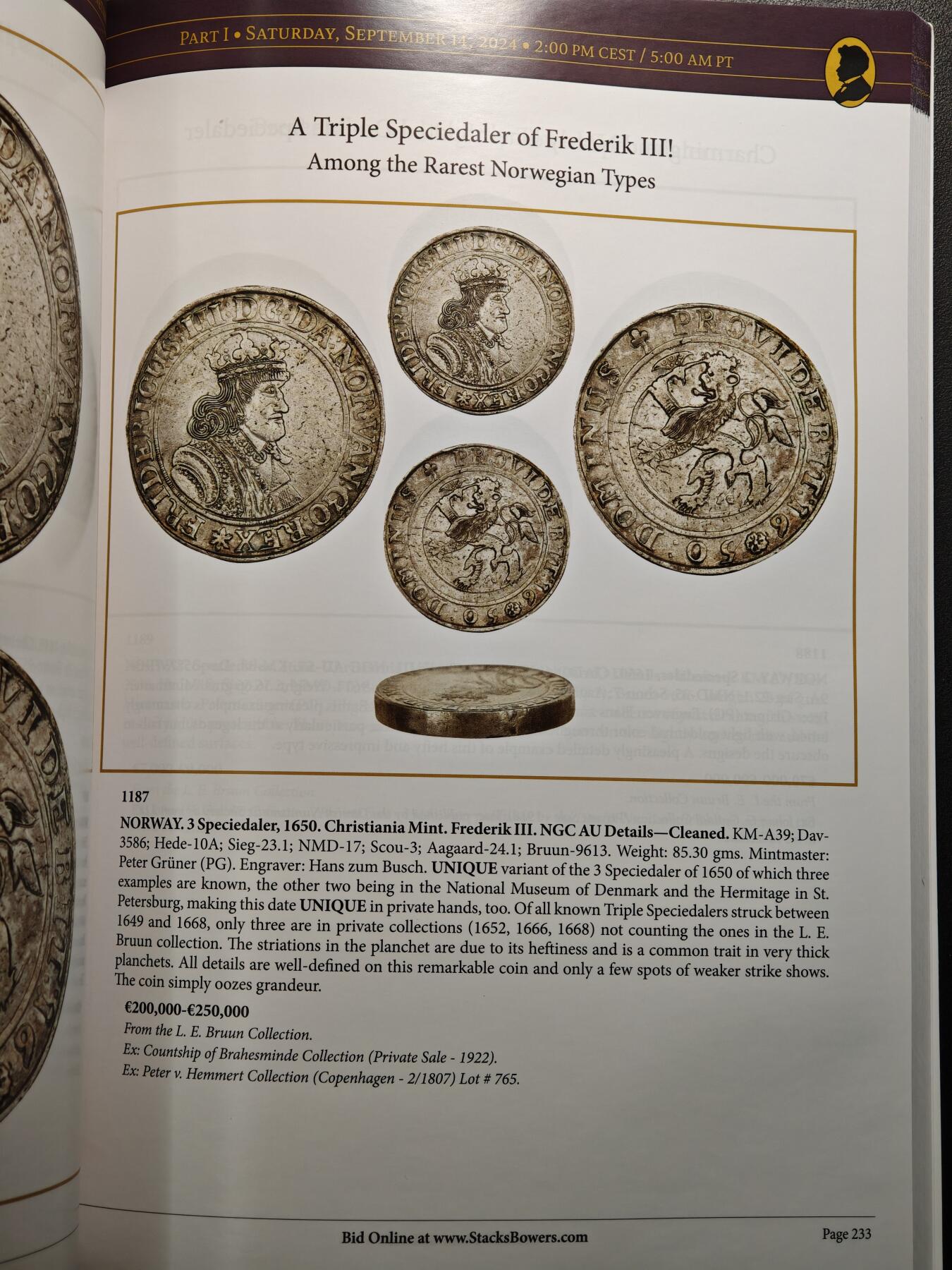 【德藏】世界币章拍卖第155期（拍品征集中~欢迎藏友联系） 98新 SBP拍卖行L.E.BRUUN集藏拍卖会图录 全铜板纸印刷 全书约366页