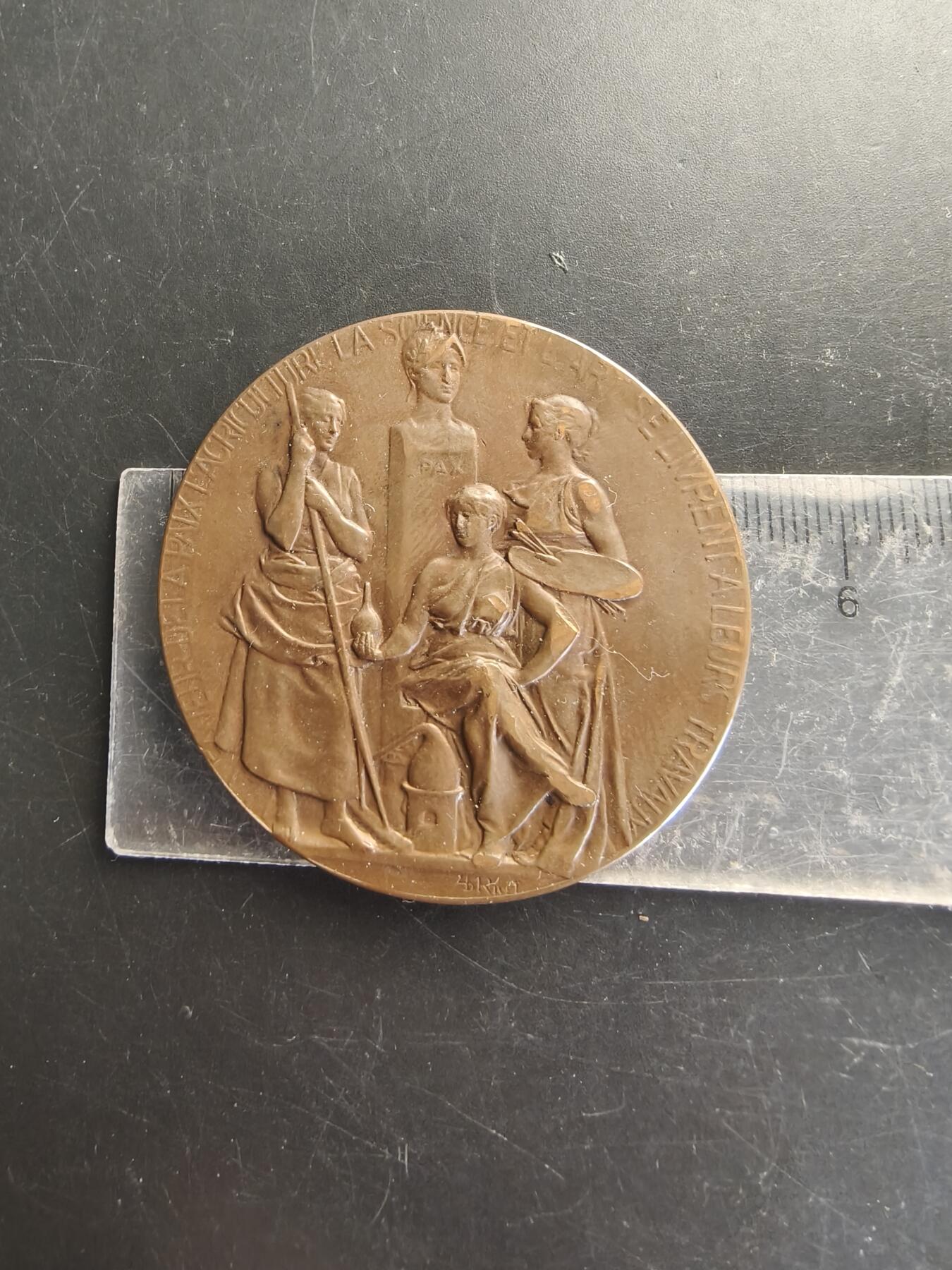 老王徽章第166期 法国布雷絮尔区农业博览会大铜章     原盒    大师里维特作品   直径51mm.    重量54g