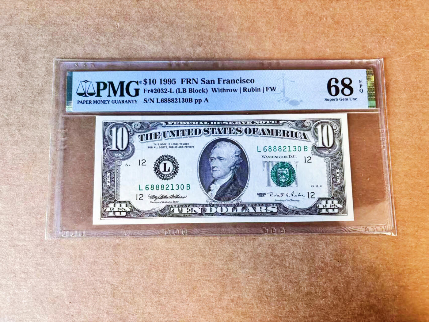 【Blue Auction】世界纸币精拍第756期——18级TOP拍卖/信誉/品质/专业/高效💫 【无47】美国 1995年10美金 PMG68EPQ 高分