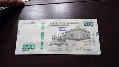 世界钱币～微拍第217期暨2025年第57期  近日新到货品少量 以及老库存一些 - 2021年洪都拉斯200元纪念钞A冠全新绝品无47尾号582