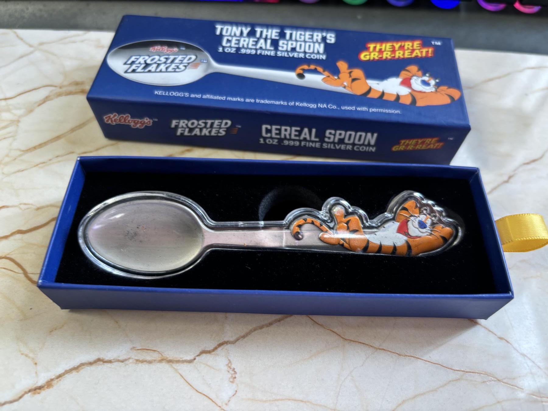 第183期拍卖 乍得2024年Kellogg吉祥物老虎托尼勺子形纪念银币，999银，1盎司，有掉色