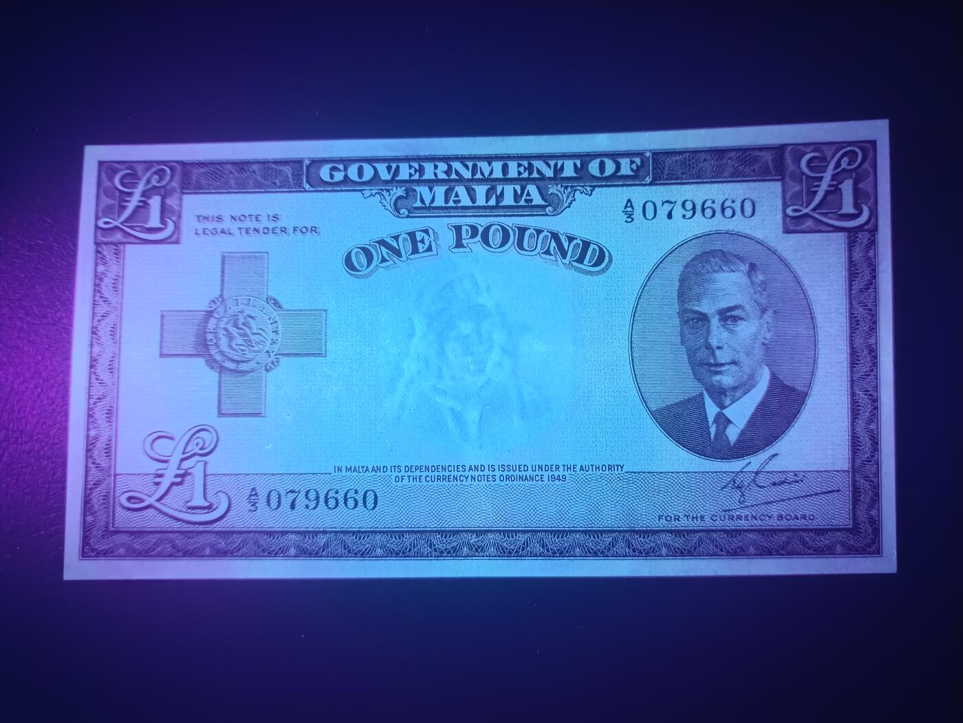 2025十一月第七期，总205期 英属马耳他1949版1镑UNC-，老年乔治六世国王，稀有英属殖民地品种