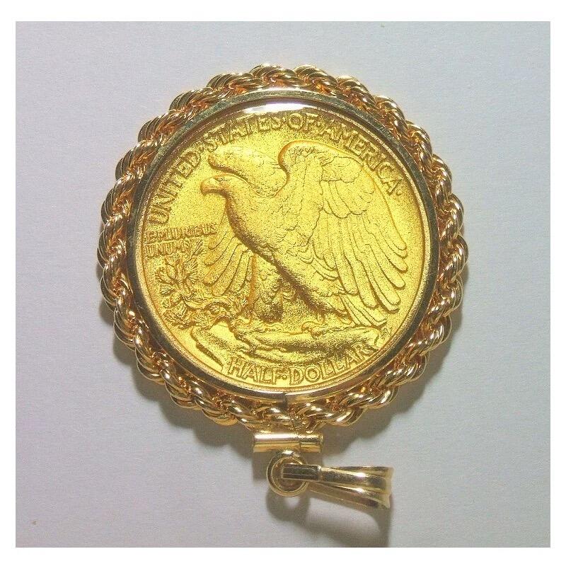 【银】美国1941年行走女神银币 镀金高浮雕精制银币章吊坠 带12K金圈 38MM