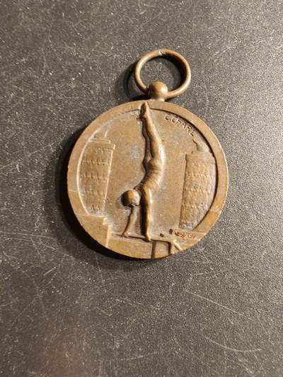 老王徽章第166期 - 法国体操协会铜奖章     直径31mm.   重量15.1g