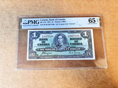 【Blue Auction】世界纸币精拍第756期——18级TOP拍卖/信誉/品质/专业/高效💫 - 加拿大 1937年1元 英王乔六 丰收女神 PMG65EPQ 