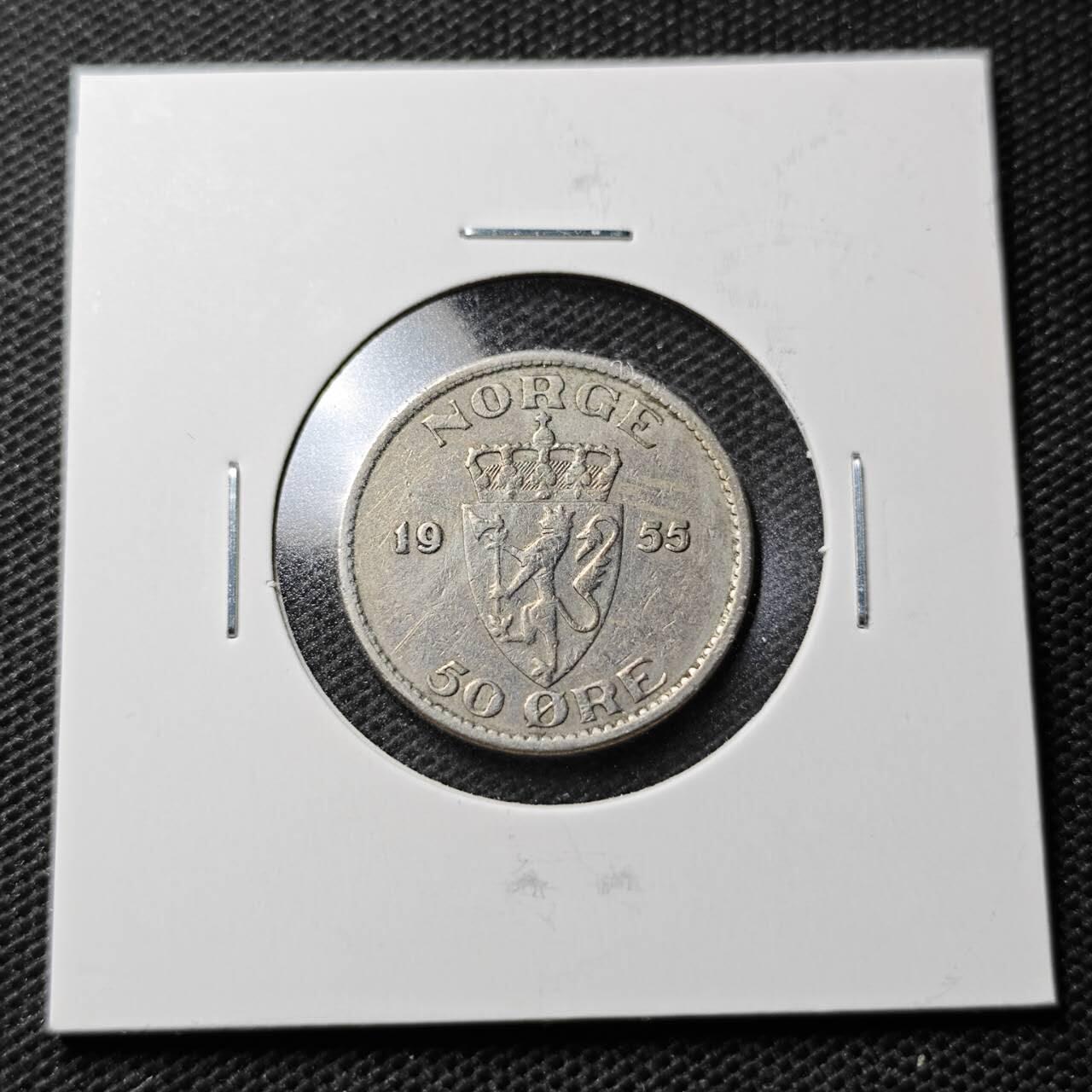KK钱币收藏小铺  第368场  2月预留时间 周末发货  1955挪威50欧尔
