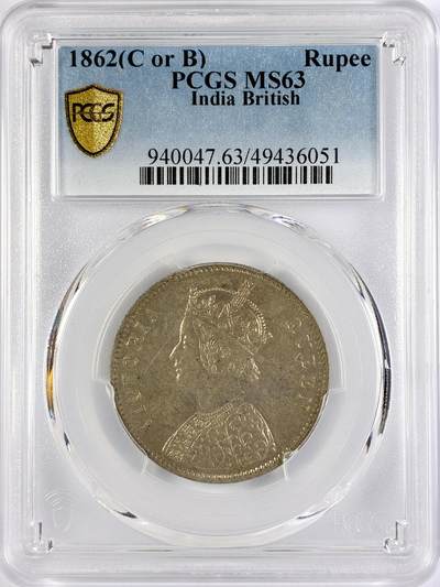 【雨安】【直播拍卖】【世界币章117期-评级币】2025-11-29 周六 19:30 保真 - [评级亚洲] India 英属印度 1卢比 KM#0473 1862年 维多利亚  PCGS-MS63